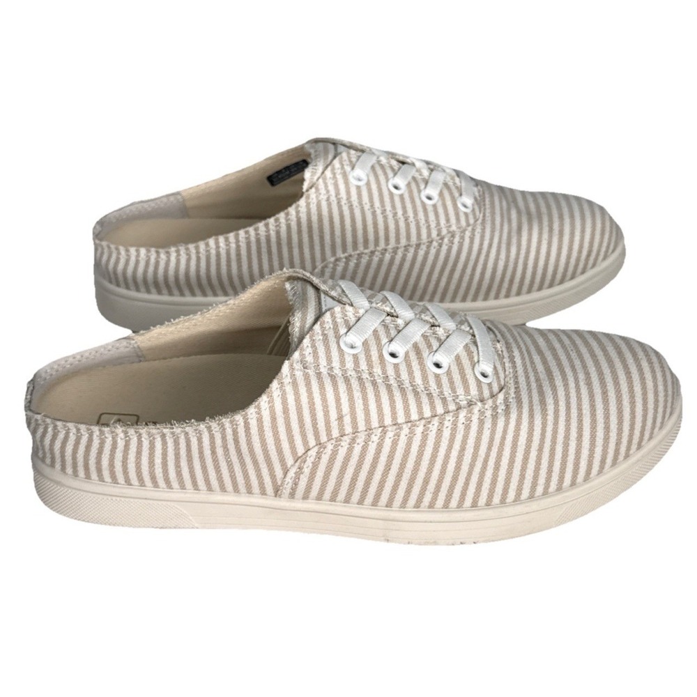 Spenco Santa Rosa Striped Canvas Mule Sneakers Tan White Orthotic Slip On 8.5
